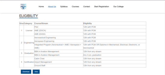 Aviation CET Eligibility